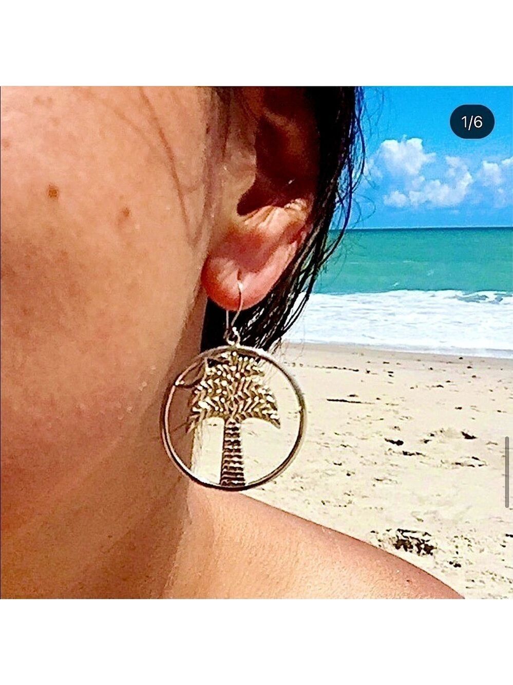 🌴 PALM TREE STERLING SILVER HOOK EARRINGS SUMMER BEACH SEA
